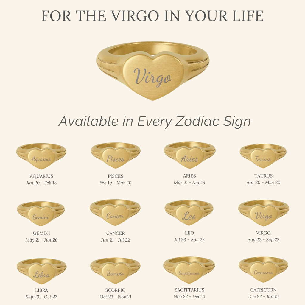 Virgo Signet Ring, Virgo Ring, Star Signet Ring, Heart Signet Ring