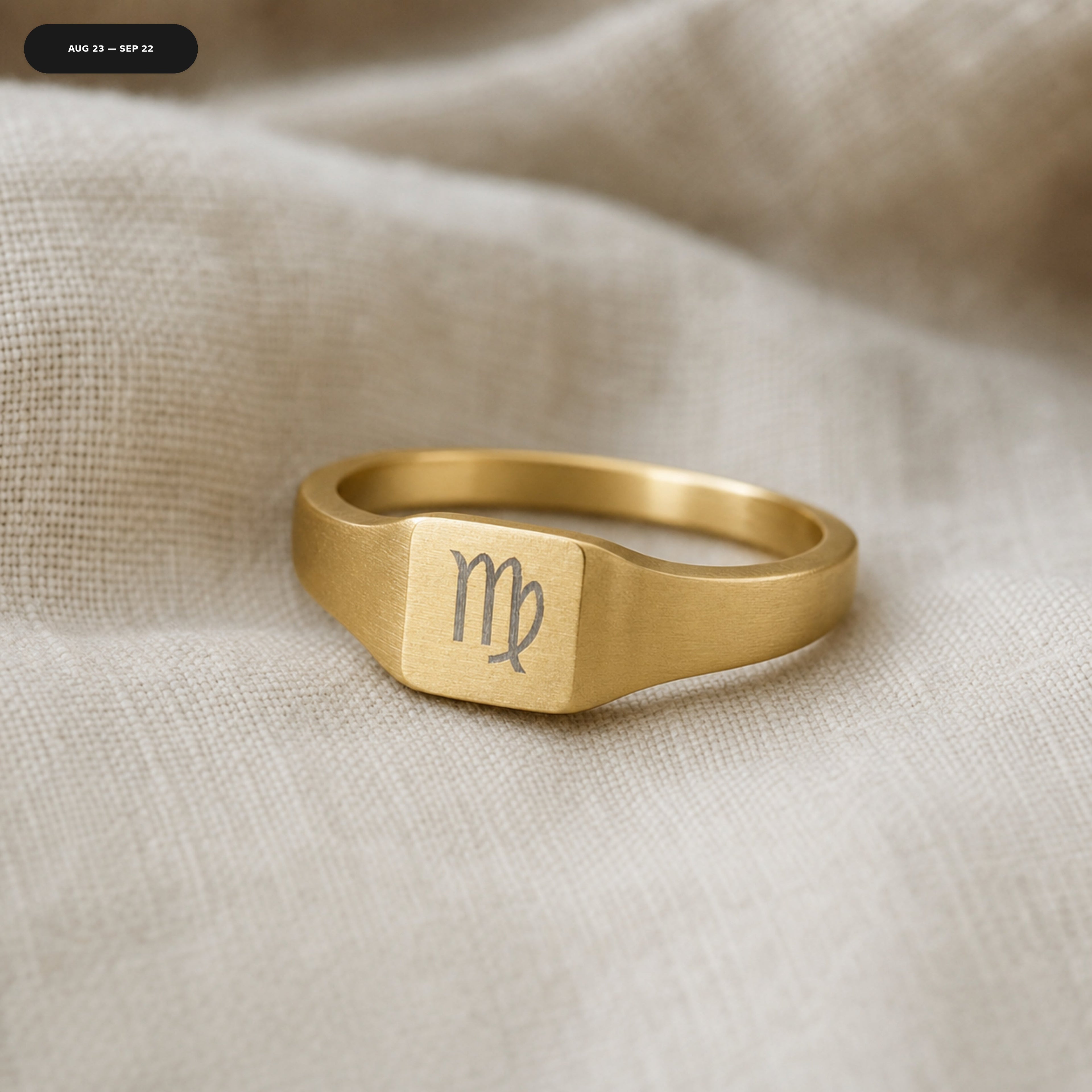 Virgo Square Ring - zodiac engraved pendant with date range